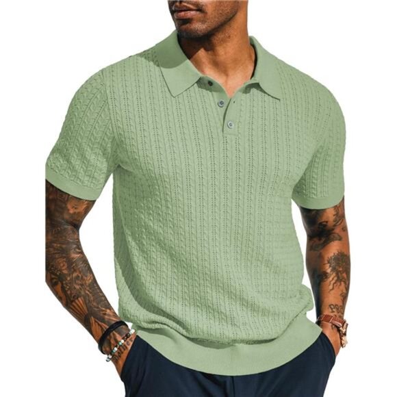 Other - Mens Knit Polo Shirt Short Sleeve Hollow Out Knit Shirt Texture